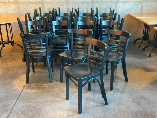 28 Solid Wood Restaurant Chairs, Ladder Back, Black, Sold 28x High Bid