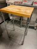 Chrome NSF Mobile Dunnage Shelving Cart w/ Wood Butcher Block Top