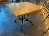 Restaurant Table, Solid Rock Maple Butcher Block Top, Antique Black Iron Ornate Base