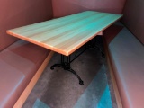 Restaurant Table, Solid Rock Maple Butcher Block Top, Antique Black Iron Ornate Base