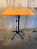 Pub Table, Solid Rock Maple Butcher Block Top, Antique Black Iron Ornate Base