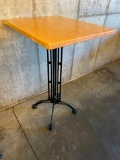 Pub Table, Solid Rock Maple Butcher Block Top, Antique Black Iron Ornate Base
