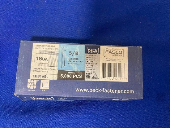 Beck fasters group 5/8 in electro galvanized 18 gauge straight brads aprox 5000ct