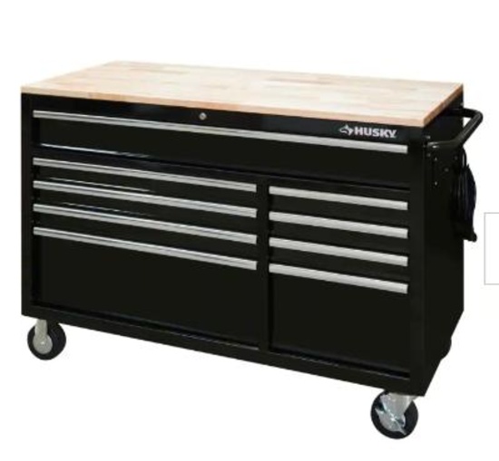 Husky 52in 9-Drawer Mobile Work Bench, Black, SKU: 1004 168 200