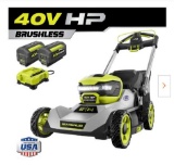 Ryobi 40V Cordless Brushless 21in Self Propelled Mower, Includes 2 Batteries Rapid Charger, Grass
