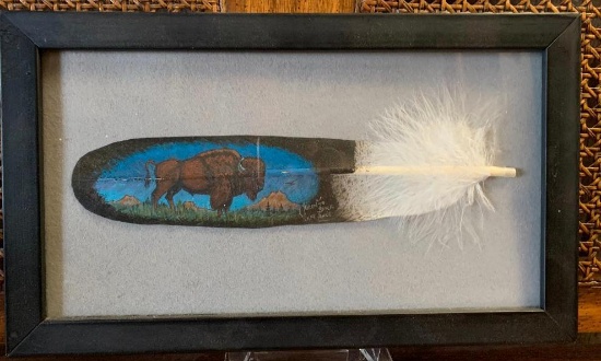 Framed Painted Feather from South Dakota w/ COA by Black Lance