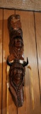 Carved Wood Native American Heads