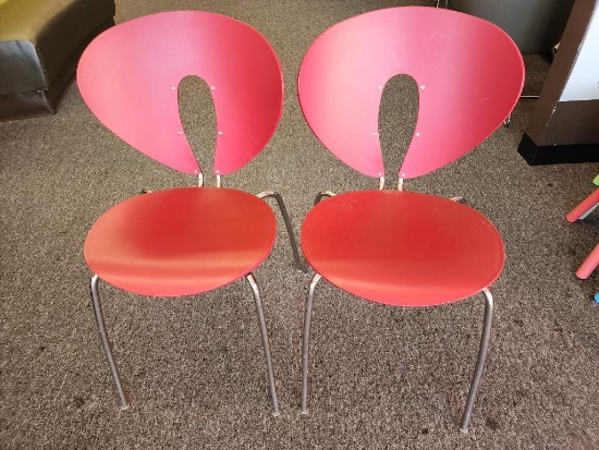Lot of 2 Modern Style Stack Chairs w/ Chrome Base