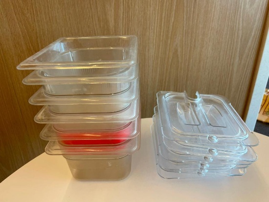 Lot of 6 NSF Plastic Food Pans w/ Lids, 1/6 Size