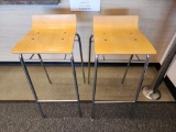 Lot of 2, allermuir Modern Wood & Chrome Stool w/ Stainless Framework, Made in USA
