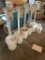 5 Sanitizer Dispensers on Stands in Weighted Concrete Buckets, Some Grout Supply