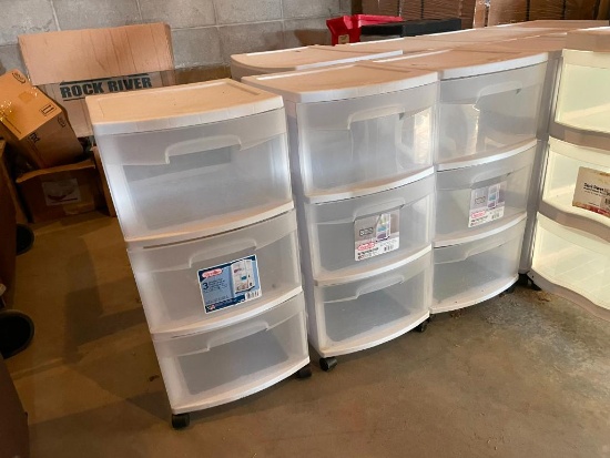 Lot of 3 Sterilite 3-Drawer Rolling Organizer Plastic Cabinets