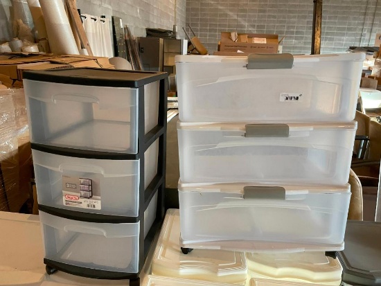 Lot of 4 Sterilite 3-Drawer Rolling Organizer Plastic Cabinets