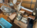 Pallet of Soap/Sanitizer Dispensers, Roll of Material, Misc.