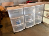 Lot of 3 Sterilite 3-Drawer Rolling Organizer Plastic Cabinets