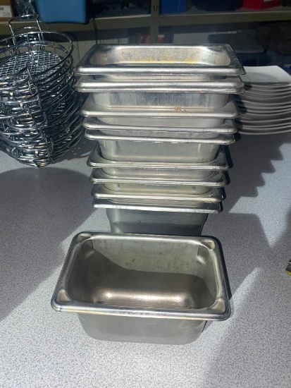 Lot of 10, 1/9 Size Stainless Steel Steam Pans