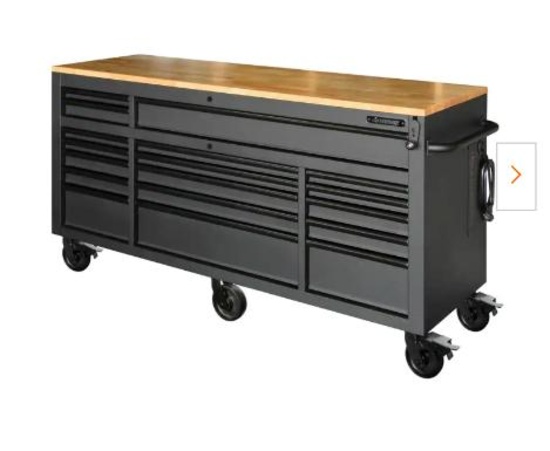 72in W x 24in D Heavy Duty 18 Drawer Mobile Workbench Tool Chest with Adjustable Height Hardwood top