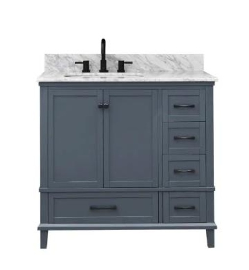 Merryfield 37in W x 22in D x 35in H Bathroom Vanity in DARK Gray with Carrara White Marble Top