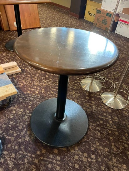 Restaurant Table Solid Wood Top, Round, 23in x 30in H, Single Pedestal Base by Waymar