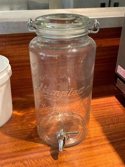 Glass Drink Dispenser w/ Embossed Lettering, Spigot and Handle