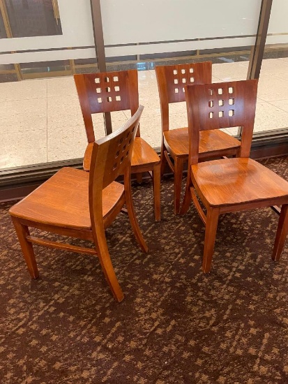 Lot of 4 Solid Wood Waymar Dining Chairs, All Wood, Chair Backs w/ 9 Square Designs