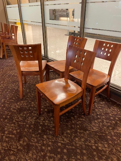 Lot of 4 Solid Wood Waymar Dining Chairs, All Wood, Chair Backs w/ 9 Square Designs
