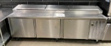 Delfield 186114PTBMP - 114in 3-Door Pizza Prep Table w/ Refrigerated Base, Hinged Tops