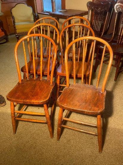 Six Matching Antique Oak Windsor Style Chairs