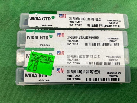 Lot of 3 New Widia GTD 3/8in Spiral Flute Taps, 24UNF H4 ANSI 3FL SBOTT RHSF HSSE OX