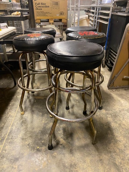 5 Swivel Bar Stools, 2 w/ Logos, Jim Beam and Red Stag