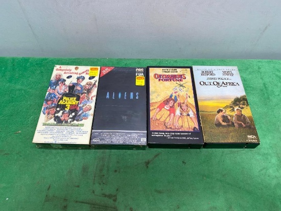 4 Vintage VHS Movies, Police Academy 3, Aliens, Outrageous Fortune, Out of Africa