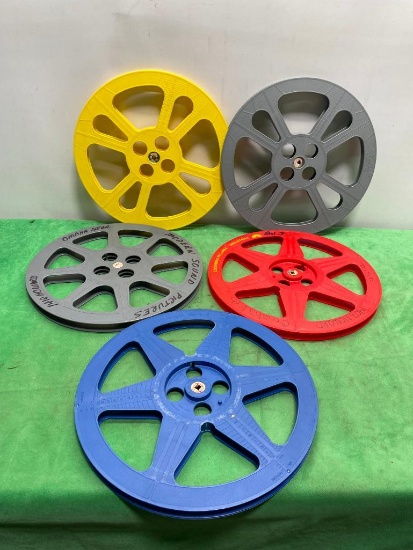 Lot of 5 Vintage Projection Film Reels, Metal and Plastic