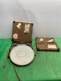 Vintage Film Combo; Fiber Shipping Box Case Container, Film Reel Canister and Projection Reel