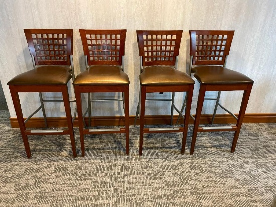Lot of 4 Bar Stools / Pub Chairs, GAR Products, Wood, Metal, Padded Seat