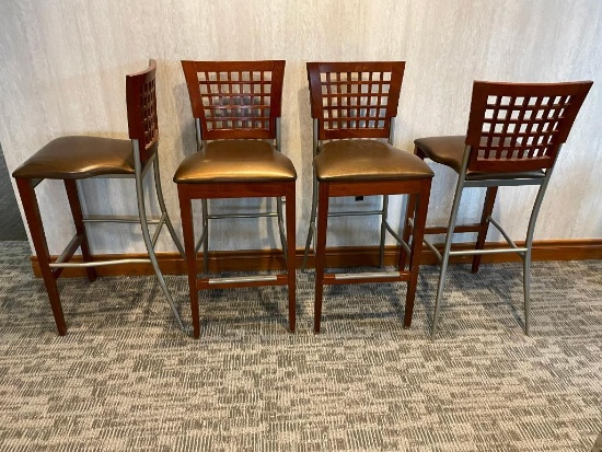 Lot of 4 Bar Stools / Pub Chairs, GAR Products, Wood, Metal, Padded Seat