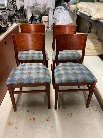 Lot of 4 Restaurant / Banquet Chairs, Wood Frame, Padded Seat, Design Fabric