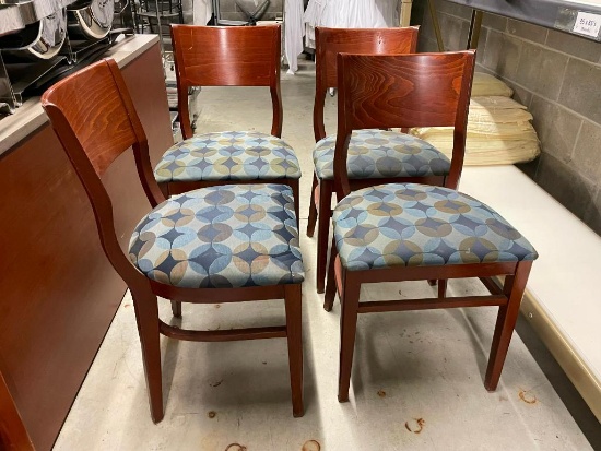 Lot of 4 Restaurant / Banquet Chairs, Wood Frame, Padded Seat, Design Fabric