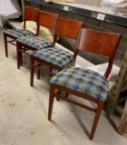 Lot of 4 Restaurant / Banquet Chairs, Wood Frame, Padded Seat, Design Fabric