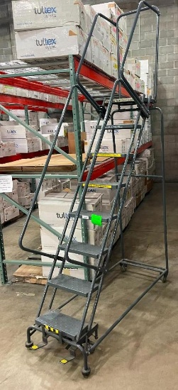 Ballymore Warehouse Rolling Safety Ladder, 8-Step, 80in Top Step, Steel, 450lb Cap.