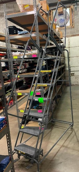 Ballymore Warehouse Rolling Safety Ladder, 8-Step, 80in Top Step, Steel, 450lb Cap.