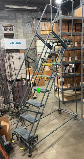 Ballymore Warehouse Rolling Safety Ladder, 8-Step, 80in Top Step, Steel, 450lb Cap.