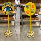 Hand-Painted Steel Lollipop Sign - Looking is Free / Thank You Please Stop In Again