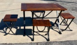 Solid Wood Rustic Table w/ Wrought Iron Base & 4 Matching Seats, One of the Nicest Styles We Have