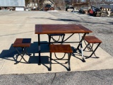 Solid Wood Rustic Table w/ Wrought Iron Base & 4 Matching Seats, One of the Nicest Styles We Have