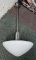 Antique Pendant Light Fixture w/ Milk Glass Globe, Chrome Stem & Ceiling Plate, 36in x 16in