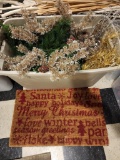 Christmas Floor Mat and Tote of Christmas Decoratives and Garland