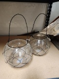 Two Glass Candle Holders w/ Handles
