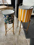 Park Hill, Roanoke Bamboo Style Metal Planters on Stands, Pair for One Bid