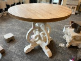 Round Kitchen Table, 2-Tone Distressed Paint, Ornate Base, MSRP: $374.95