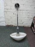 Antique Pendant Light Fixture w/ Milk Glass Globe, Chrome Stem & Ceiling Plate, 36in x 16in